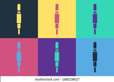 Pop art Audio jack icon isolated on color background. Audio cable for connection sound equipment. Plug wire. Musical instrument.  Vector Illustration