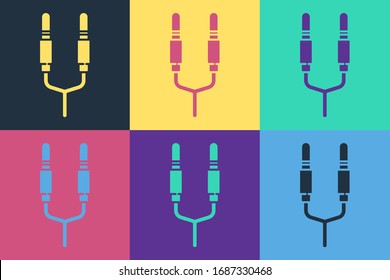 Pop art Audio jack icon isolated on color background. Audio cable for connection sound equipment. Plug wire. Musical instrument.  Vector Illustration