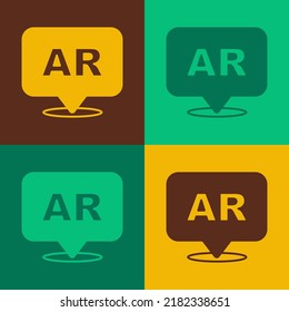 Pop art Augmented reality AR icon isolated on color background. Virtual futuristic wearable devices.  Vector