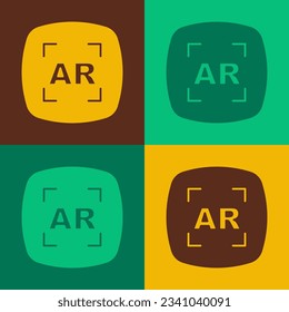 Pop art Augmented reality AR icon isolated on color background. Virtual futuristic wearable devices.  Vector