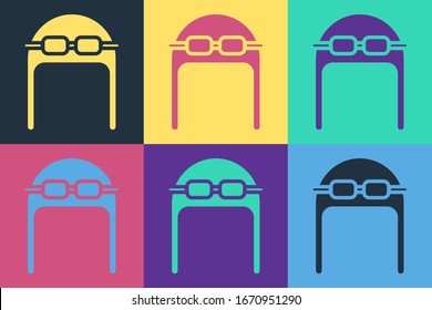 Pop art Aviator hat with goggles icon isolated on color background. Pilot hat.  Vector Illustration