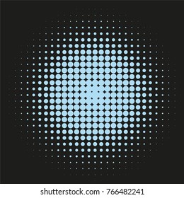 Pop Art Background, Blue halftone dots on black background,  Vector Illustration.