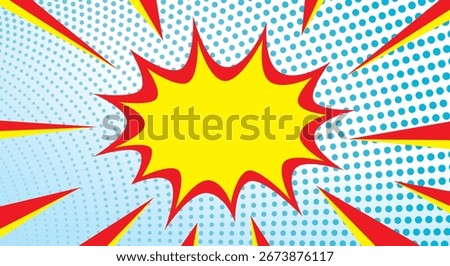 Pop Art background with blue polka dots and cartoon comic book yellow red color