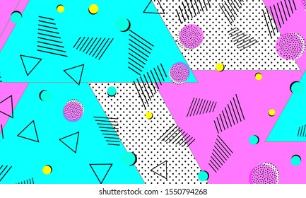 Pop Art Background. Blue Trendy Composition. Memphis Pattern. Flow Design. Violet Flat Ornament. Artistic Fashion. Turquoise Beautiful Backdrop.