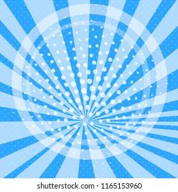 Pop art background cartoon, sun rays blue. Circle and sun. Vector illustration