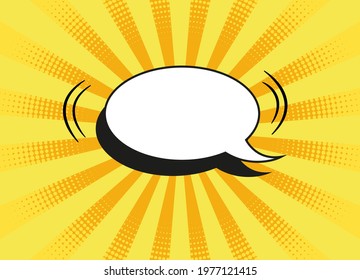 Pop art background. Comic cartoon texture with speech bubble and halftone. Yellow starburst pattern. Retro effect with dots. Vintage sunshine backdrop. Superhero wow banner. Vector illustration.