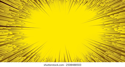 Fondo de arte Pop. Patrón cómico con estallido estelar y semitono. Efecto sunburst retro de dibujos animados con puntos. Anuncio amarillo. Textura de Antiguas sunshine. Ilustración vectorial.