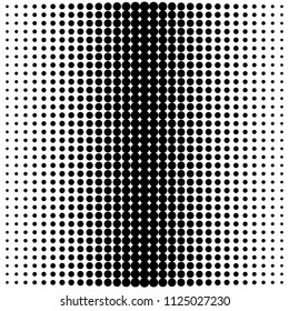 Pop art background consisting of black circles evenly decreasing at the edges and increasing towards the center of the composition isolated on a white background.