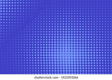 Pop art background. Halftone comic dotted pattern. Blue print with half tone effect. Cartoon retro texture with circles. Vector illustration. Geometric modern duotone backdrop.