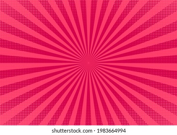 Fondo de arte pop. Patrón cómico de semitono con estallido. Textura retro de dibujos animados con puntos. Efecto de duotona rosa. Banner de degradado de época. Graciosa impresión de superhéroes. Ilustración vectorial.