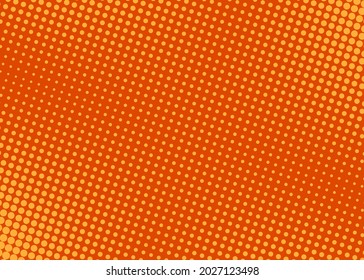 Fondo de arte pop. Patrón de puntos de historietas de semitono. Impresión naranja con círculos. Textura vintage de caricatura. Superhéroe con fondo. Papel tapiz geométrico de duotona con efecto de semitono. Ilustración vectorial.