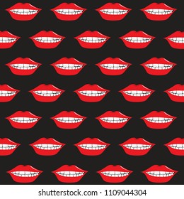 Pop art background, lips pattern. Vector illustration