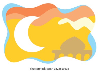Pop art background with mosque silhouette and crescent moon in colorful - vector eps 10