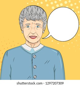 Pop art background. Old man, grandmother Vector illustration text bubble