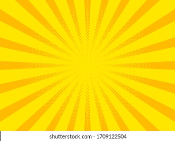 Pop art background, orange rays. Pattern raster illustration