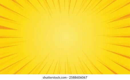 Pop art background. pattern yellow colored. comic sunbeam background. yellow starburst with halftone