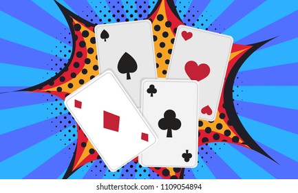 Pop art background with playing cards. Vector illustration