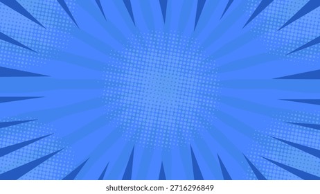 Fondo de arte Pop para póster o libro en color azul claro. diseño de estilo de cómics planos con puntos de medio tono. Ilustración vectorial