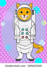 pop art background. Red cat in a spacesuit and cosmonaut costume. vector illustration, imitation comic style