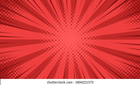 Pop art background with red light scattered from the center in cartoon style.