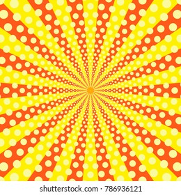 Pop art background red and orange colors with dots and rays. Vector 10 EPS