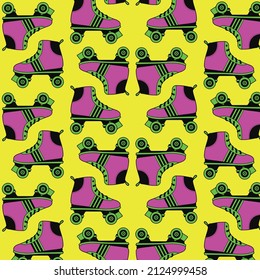 Pop art background. Retro 90s style pattern with roller skates
