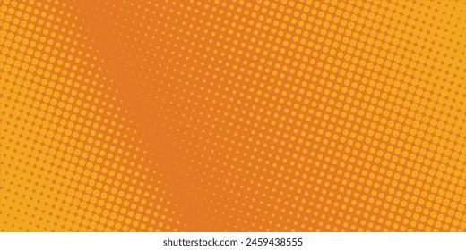 Pop art background in retro comics book style with halftone texture orange with yellow color. Superhero cartoon fun backdrop design, vector illustration eps10.