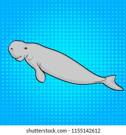 Pop art background, sea animal. Stellers Sea cow, vector illustration