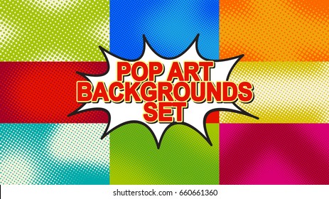 Pop Art Background Set With Halftone Dots, Vector Retro Comic Dotted Backgrounds Design HD