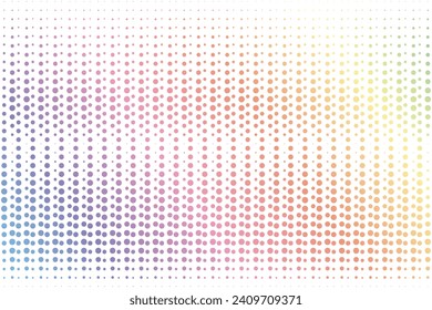 Pop art background vector. Design dots halftone effect gradient spectrum on white background. Design print for illustration, textile, baner, cloth, cover, card, background, wallpaper. Set 2