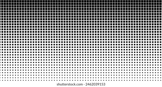 Vector de fondo de arte Pop. Cuadrados de diseño efecto de semitono degradado negro sobre fondo blanco. Impresión de diseño para la ilustración, textil, pancarta, tela, cubierta, tarjeta, fondo, Vector punteado moderno