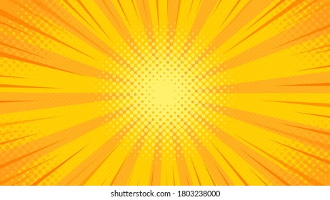 Pop art background with yellow light scattered from the center in cartoon style.