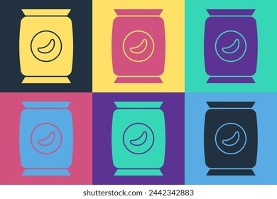 Pop art Bag or packet potato chips icon isolated on color background.  Vector Illustration