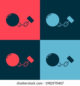 Pop art Ball on chain icon isolated on color background.  Vector