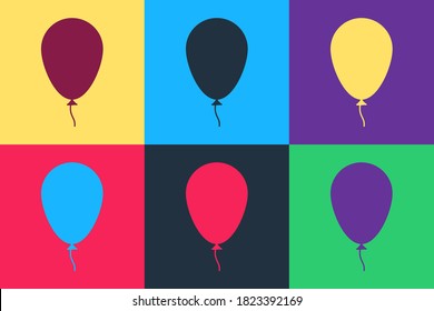 Pop art Balloon with ribbon icon isolated on color background. Vector.