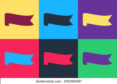 Pop art Banner ribbon icon isolated on color background. Vector.