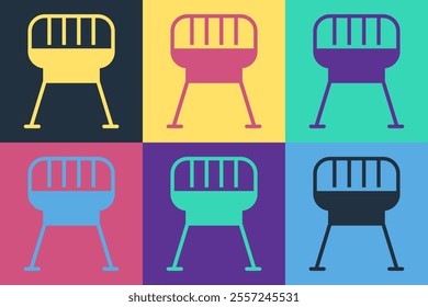 Pop art Barbecue grill icon isolated on color background. BBQ grill party.  Vector