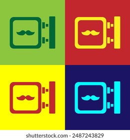 Pop art Barbershop icon isolated on color background. Hairdresser logo or signboard.  Vector Illustration