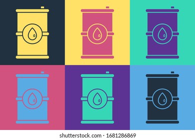 Pop art Barrel oil icon isolated on color background.  Vector Illustration