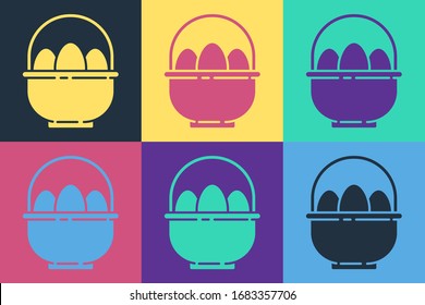 Pop Art Basket mit Ostereier Symbol einzeln auf Farbhintergrund. Frohe Ostern! Vektorillustration-Illustration