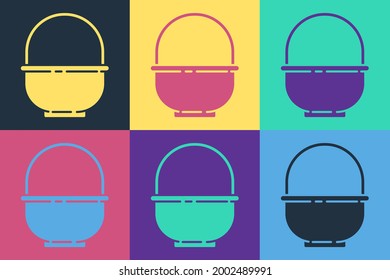 Pop art Basket icon isolated on color background. Happy Easter.  Vector Illustration