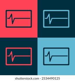 Pop Art Beat tot auf Monitorsymbol einzeln auf Farbhintergrund. EKG mit Todesanzeige.  Vektorgrafik