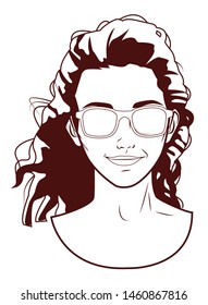 Pop art beautiful afro woman face with sunglasses and smiling cartoon ,vector illustration graphic design.
