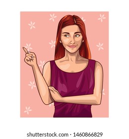 Pop art beautiful red hair woman profile cartoon on pink frame background ,vector illustration graphic design.