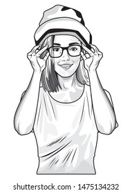 Pop art beautiful woman with glasses and beret cartoon ,vector illustration graphic design.