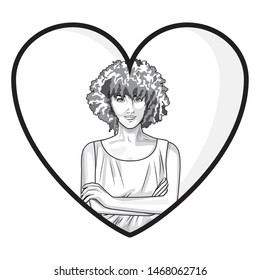 Pop art beautiful woman inside heart frame cartoon ,vector illustration graphic design.