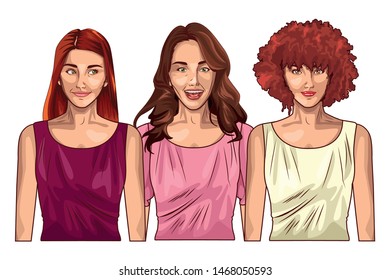 Pop art beautiful women smiling with casual clothes ,vector illustration graphic design.