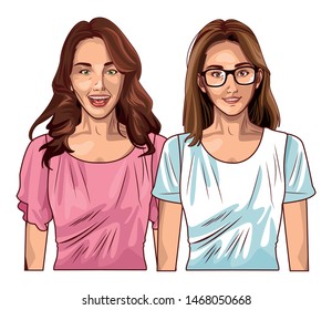 Pop art beautiful women smiling with casual clothes ,vector illustration graphic design.