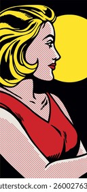 Pop Art beautiful women staring at the moon