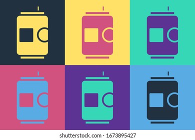 Pop art Beer can icon isolated on color background.  Vector Illustration